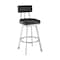 Armen Living Jinab Swivel Bar Stool in Brushed Stainless Steel with Black Faux Leather 840254335271 - alternate 1